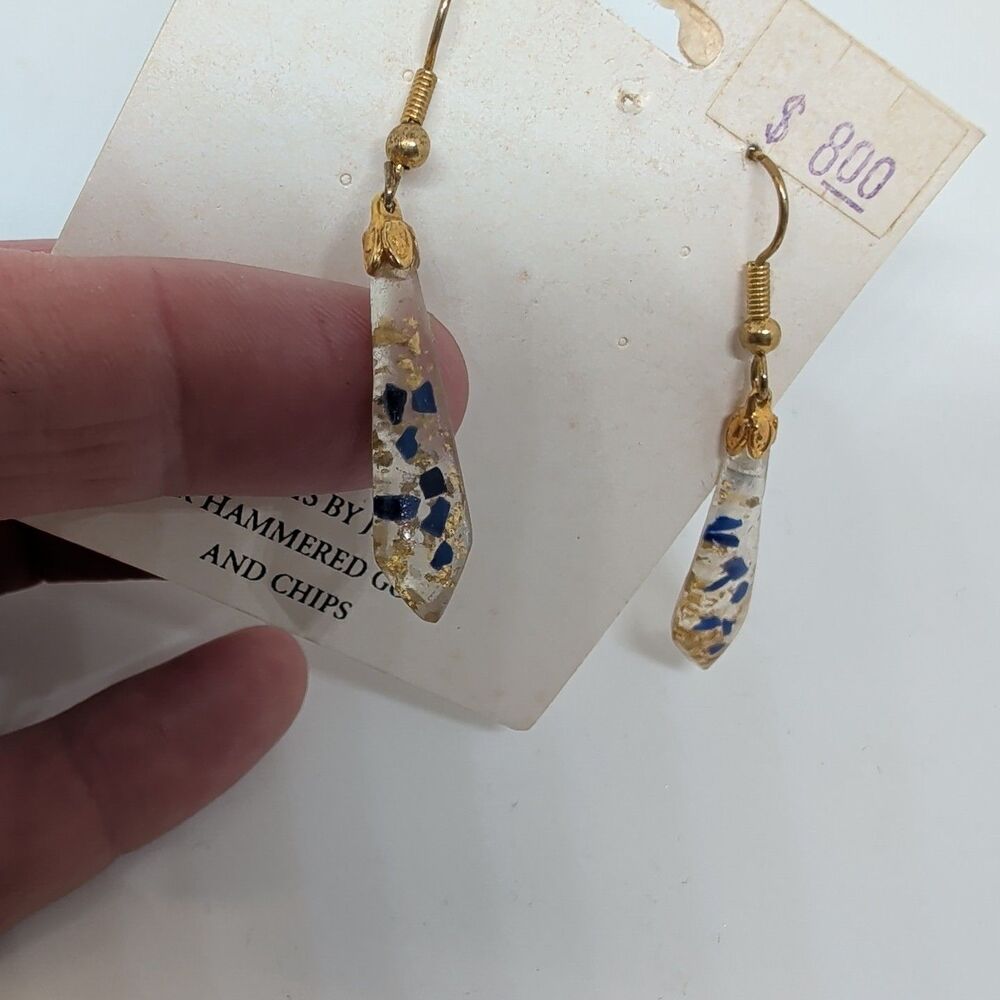 (3) Pair Pierced 23K Hammered Gold inside Dangle Earrings Arrowhead Blue Purple - Picture 6 of 15